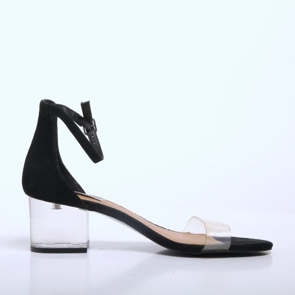 Steve Madden Inspired Leather Ankle Strap Clear Heel Sandal Black Women Size 8.5 - Picture 9 of 12
